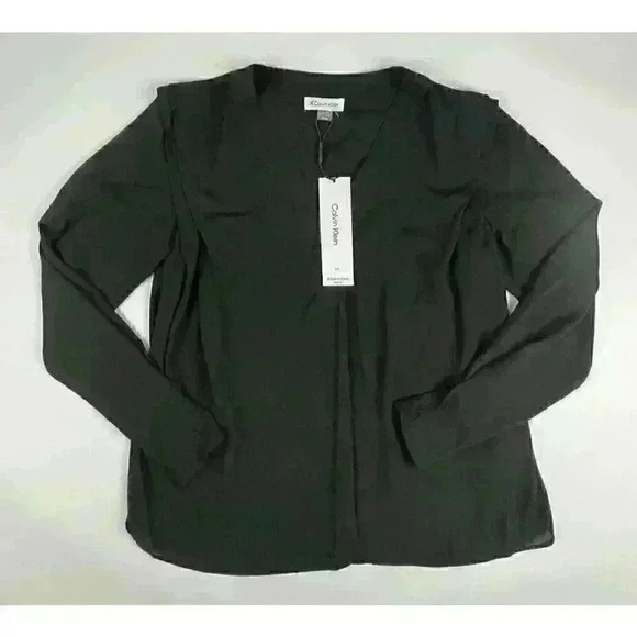 NEW! Calvin Klein Womens Size S V-Neck Slim Fit Long Sleeve Blouse NWT $89 - Picture 1 of 3